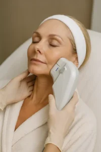 Woman receiving HIFU non surgical facelift treatment Crewe
