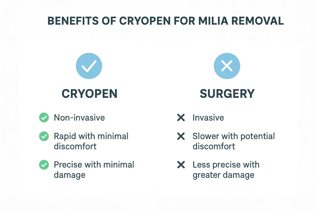 Benefits of cryopen for milia removal Crewe compared to surgical treatments.