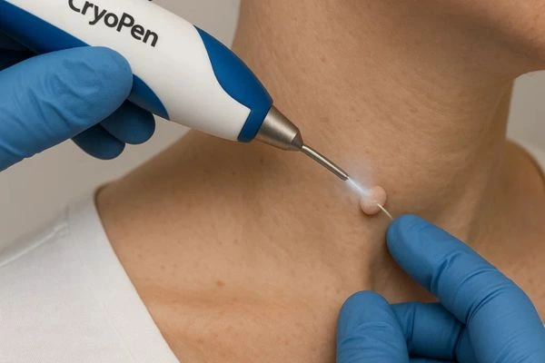 Person receiving Cryotherapy skin tag removal Crewe