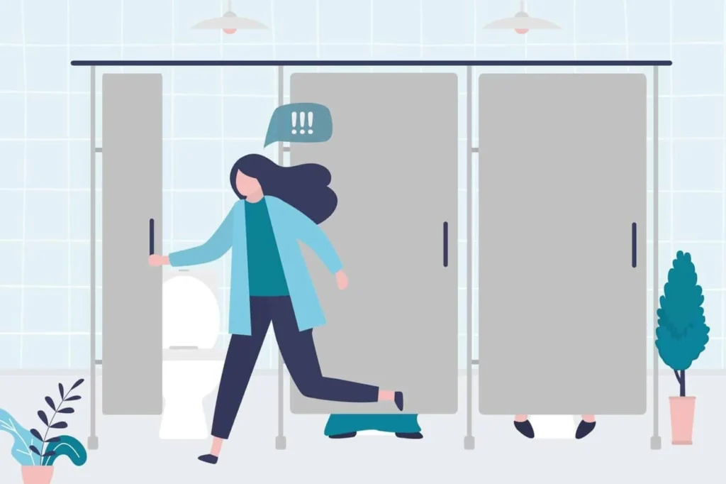 graphic of Urine incontinence Crewe woman running to the toilet.