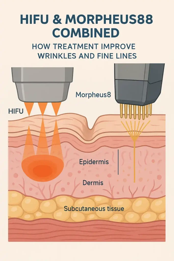 Diagram showing HIFU & Morpeus8 Crewe and the benefits for reduction in wrinkles and fine lines