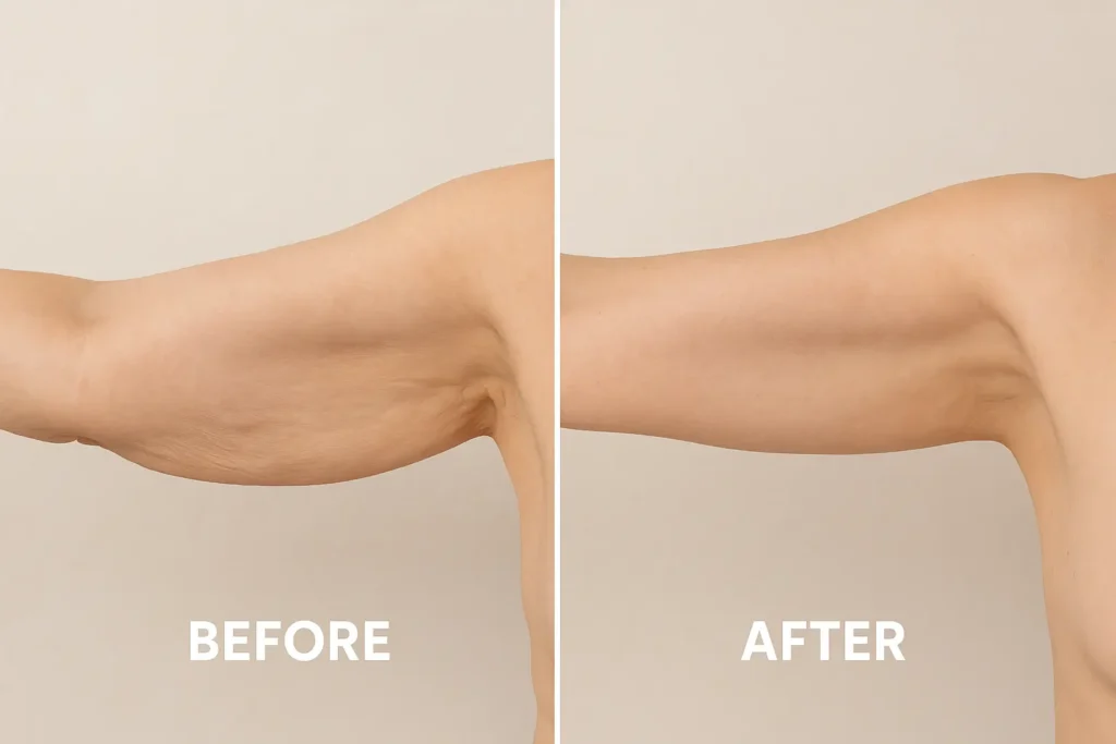 Picture of LA LIPO Crewe before and after results of skin tightening treatment on the upper arms.